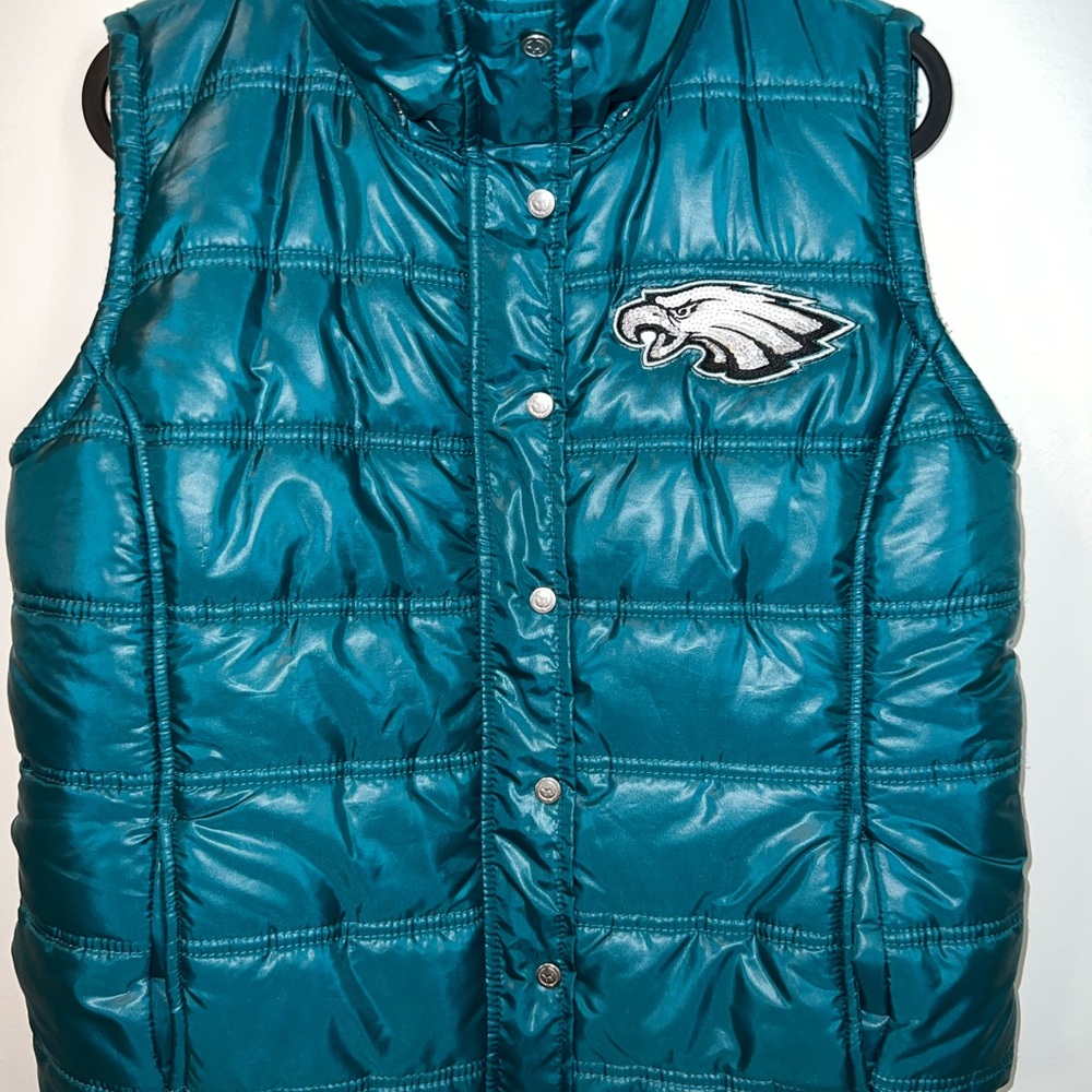 PINK Victoria's Secret Teal Quilted Puffer Vest with Eagles Patch - Picture 6 of 7
